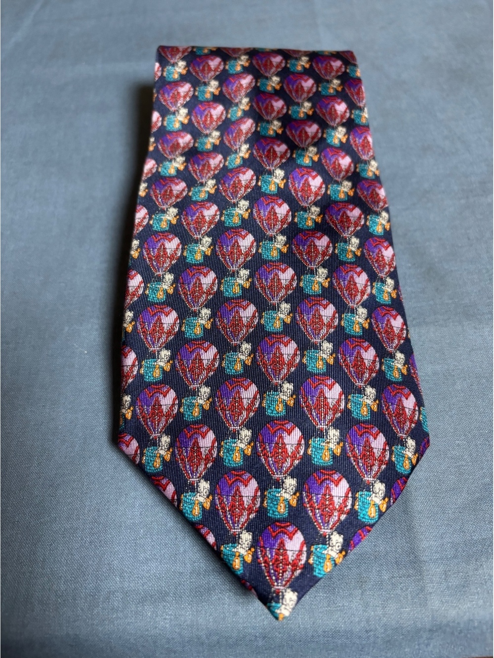 Vintage Caumont Tie Italy 100% Silk Hot Air Balloon Bear Pattern